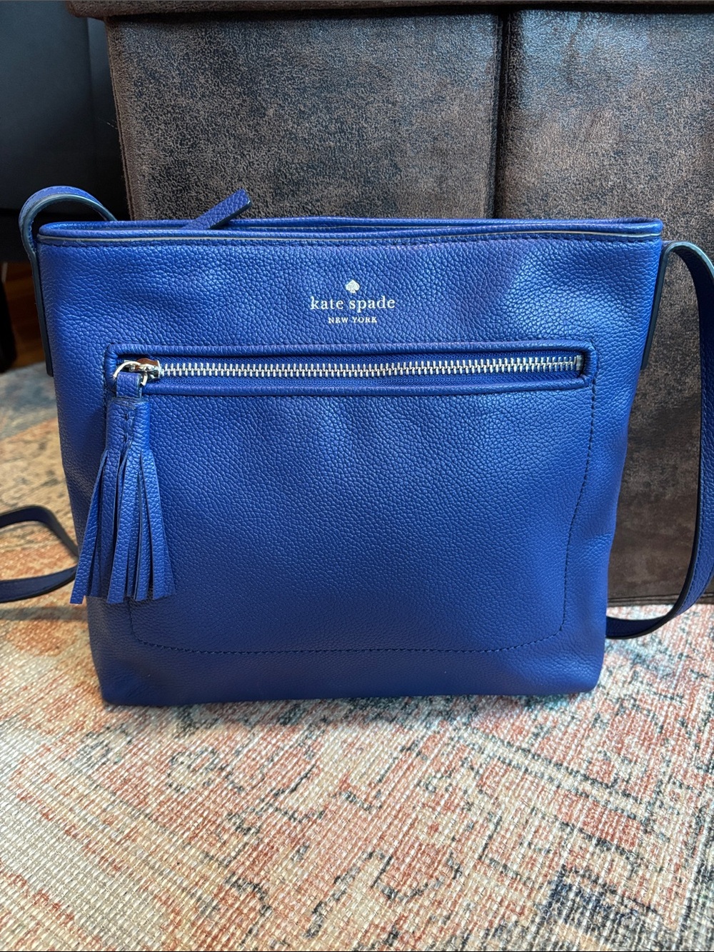 kate spade cobalt blue pebbled leather crossbody with tassel